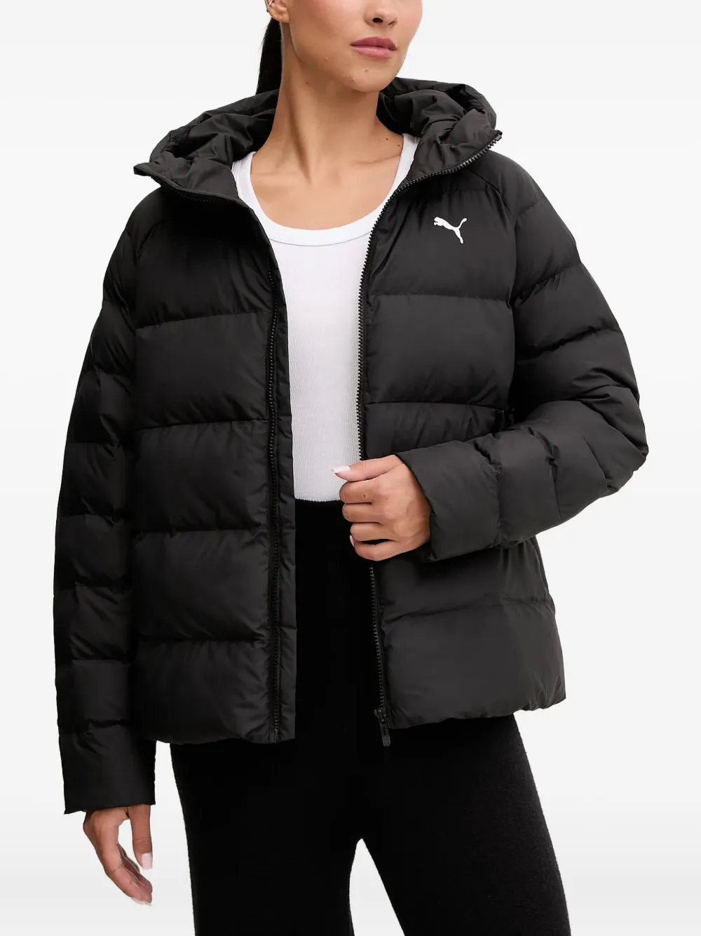 Puma Hooded Puffer Jacket In Black