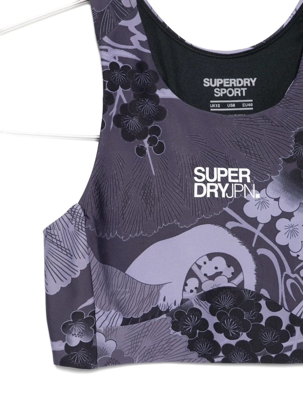 Superdry Floral-print Sports Bra In Gray