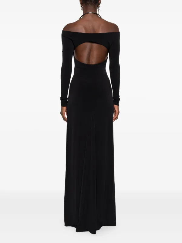 coperni cut out dress cut-out | Black Color:Black-Fuchsia Long Sleeve Plus-Size Formal SS018 Side tie fastener Black dress