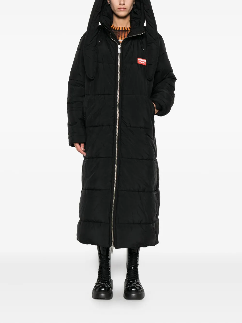 Charles Jeffrey Loverboy Gewatteerde jas met konijnenoren Zwart