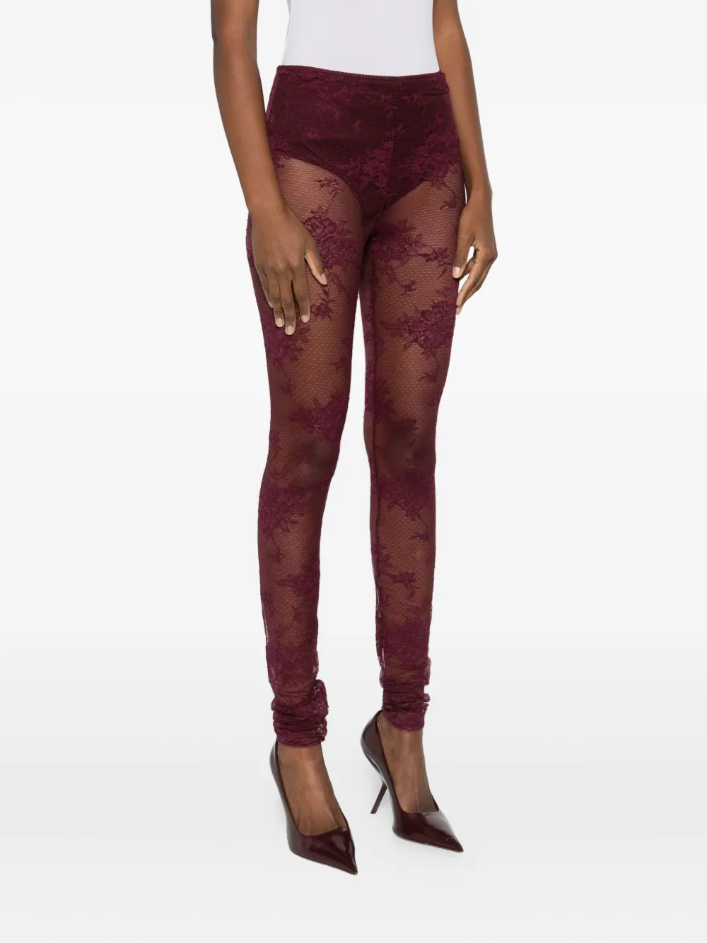 The Andamane Floral-lace Leggings In Brown