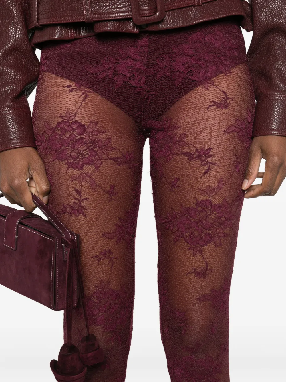 The Andamane Floral-lace Leggings In Brown
