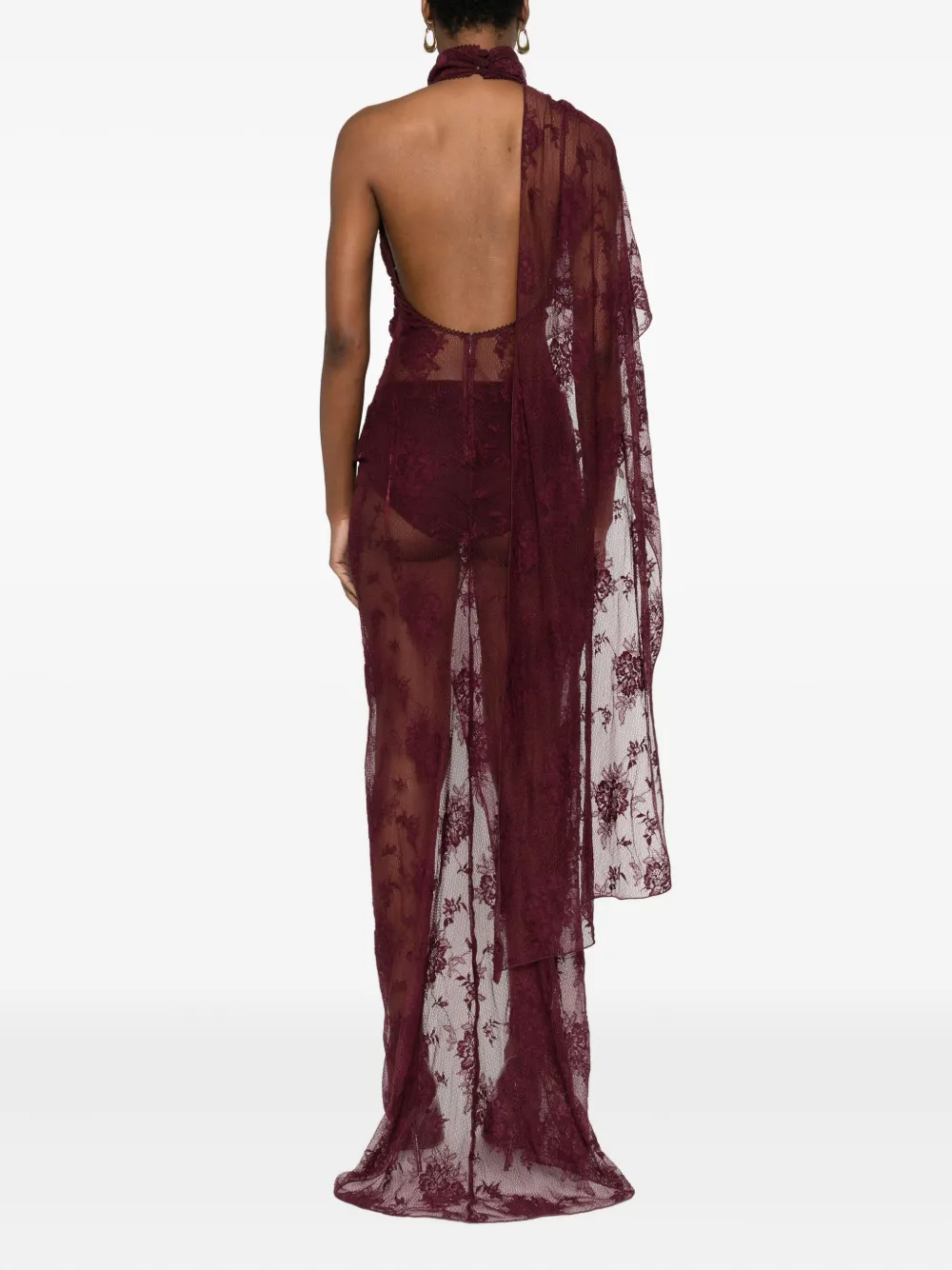 The Andamane Lace Draped Maxi Dress In Red