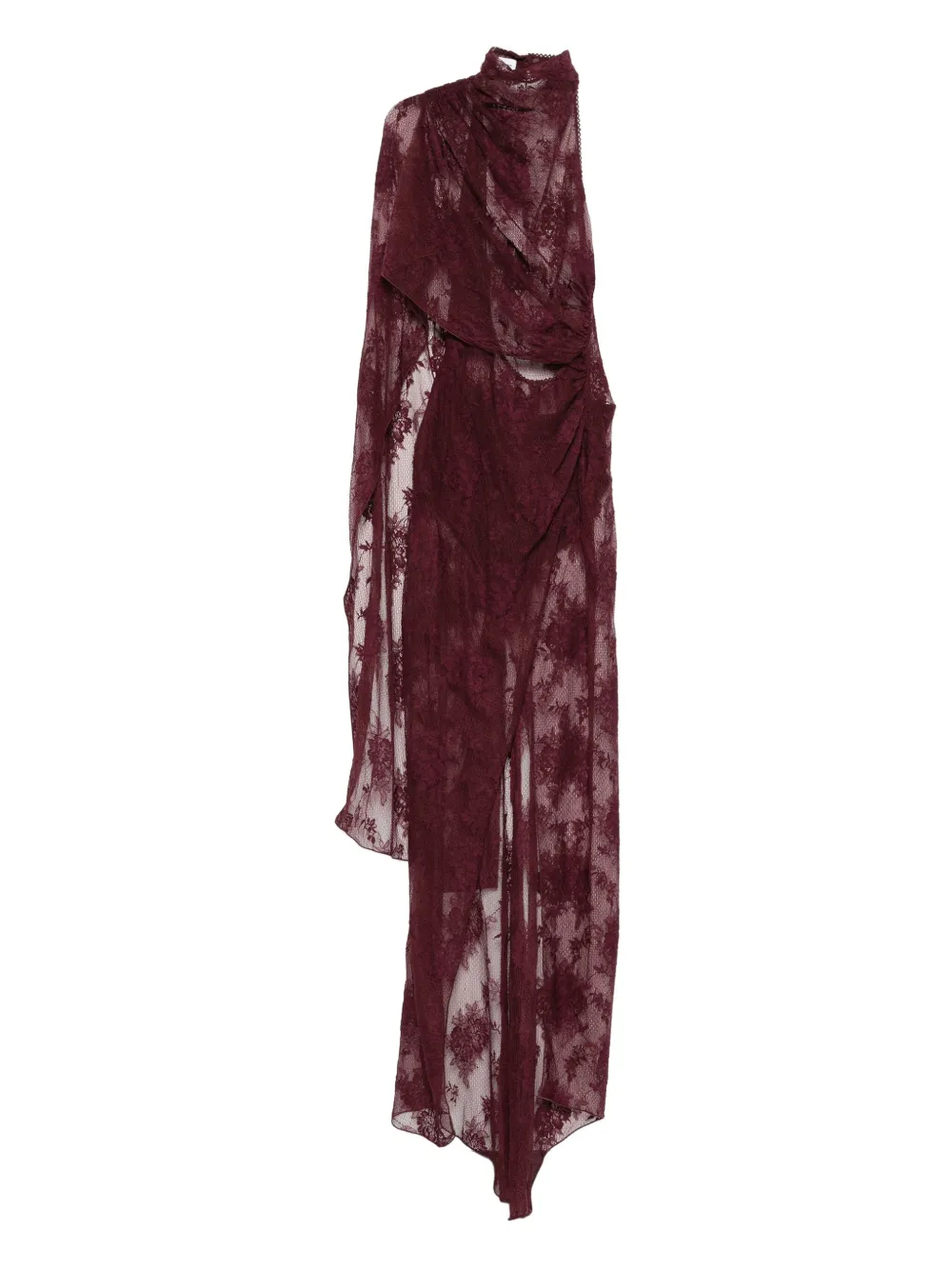 THE ANDAMANE Gedrapeerde maxi-jurk met kant Rood