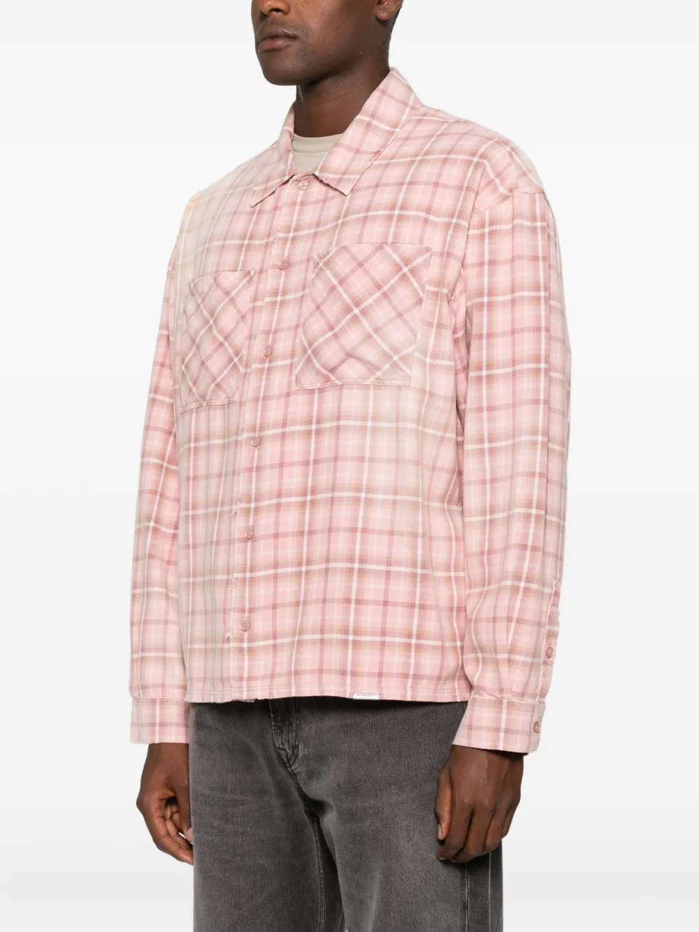 Represent Long Sleeve Plaid Shirt With Chest Pockets In Pink