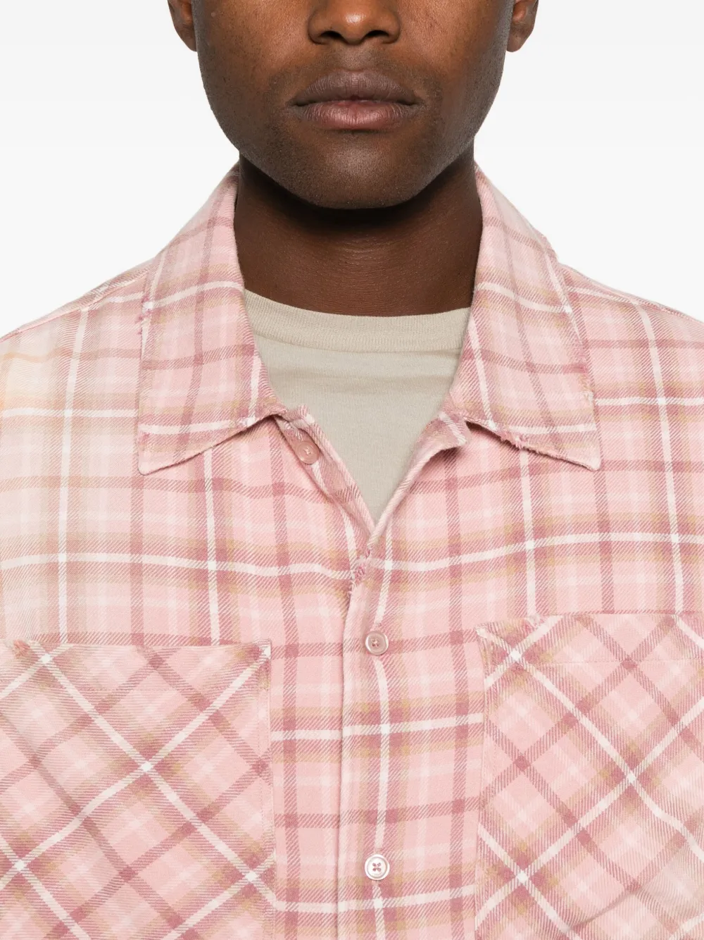 Represent Long Sleeve Plaid Shirt With Chest Pockets In Pink
