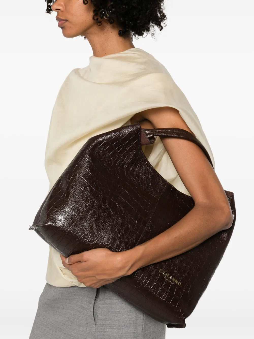 Ermanno Scervino Embossed Tote Bag In Brown