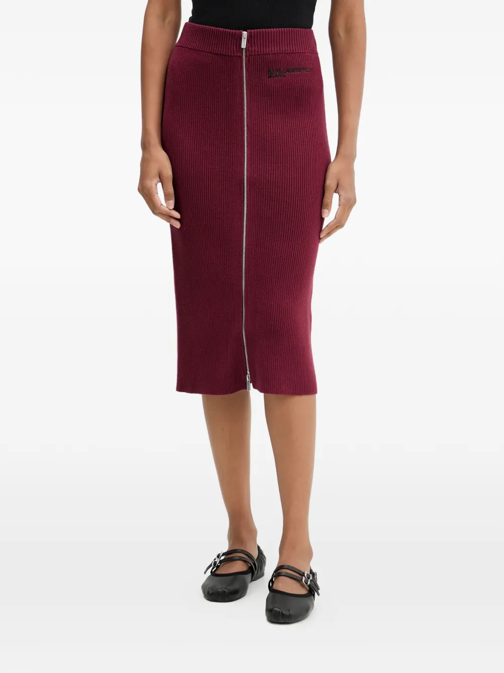 Karl Lagerfeld Jeans Zip-fastening Ribbed-knit Midi Skirt In Red
