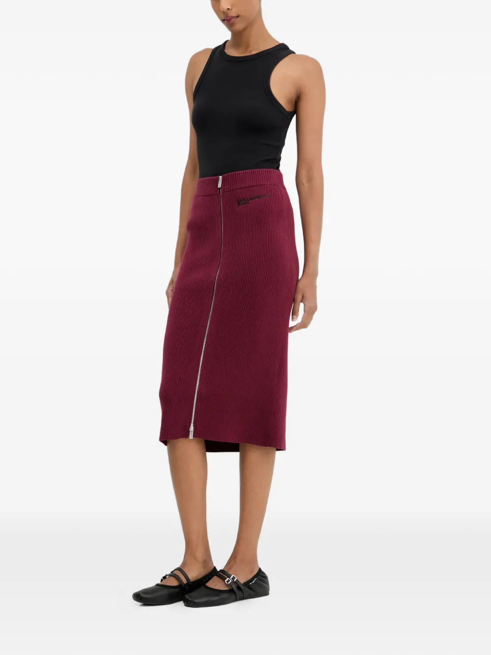 Karl Lagerfeld Jeans Zip-fastening Ribbed-knit Midi Skirt In Multi