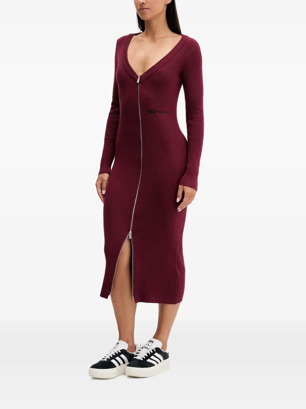 Karl Lagerfeld Jeans zip-fastening ribbed midi dress - Rood