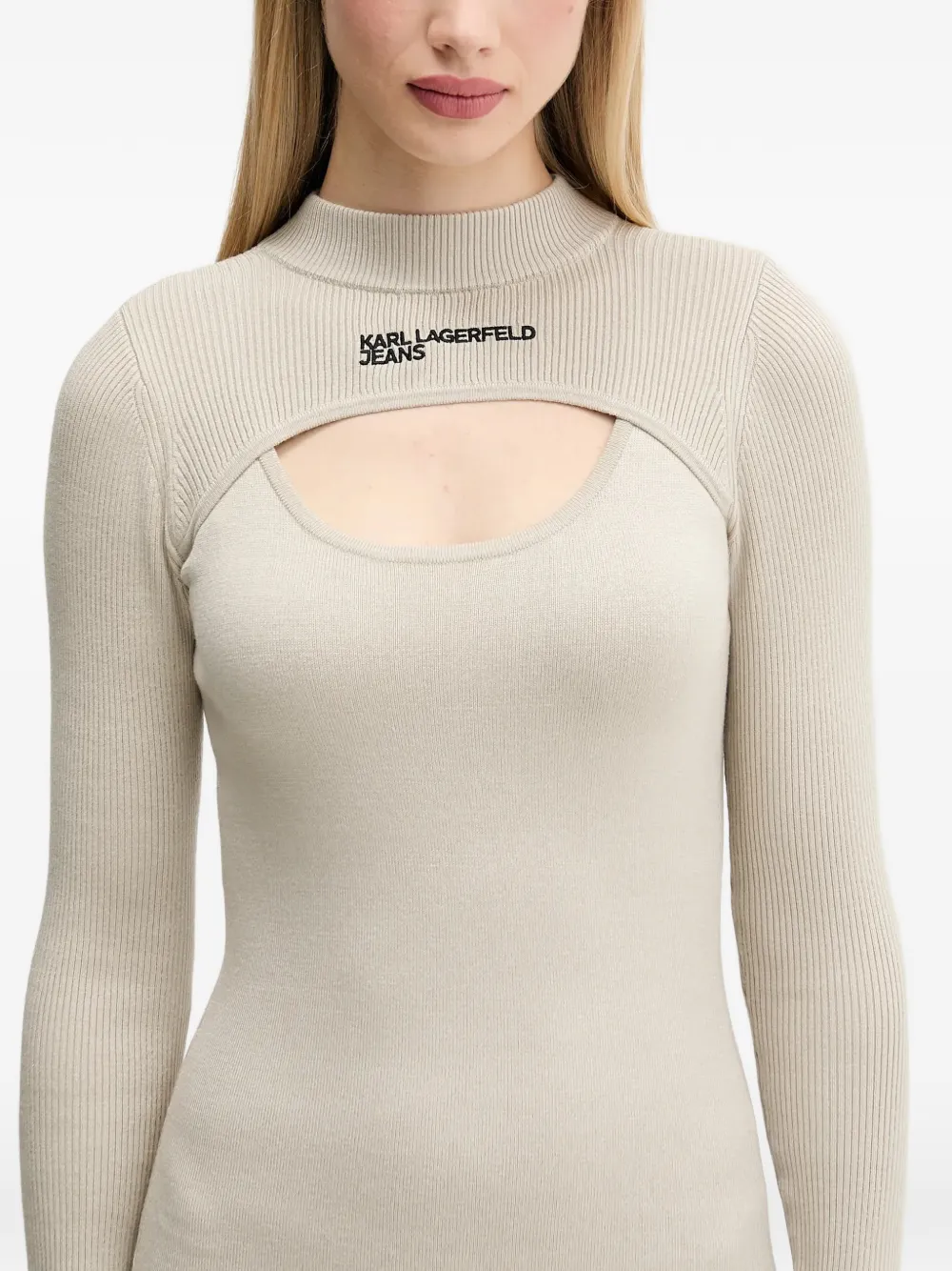 Karl Lagerfeld Jeans Mini-jurk met lange mouwen en uitgesneden details Beige