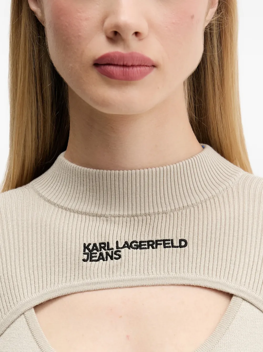 Karl Lagerfeld Jeans Mini-jurk met lange mouwen en uitgesneden details Beige
