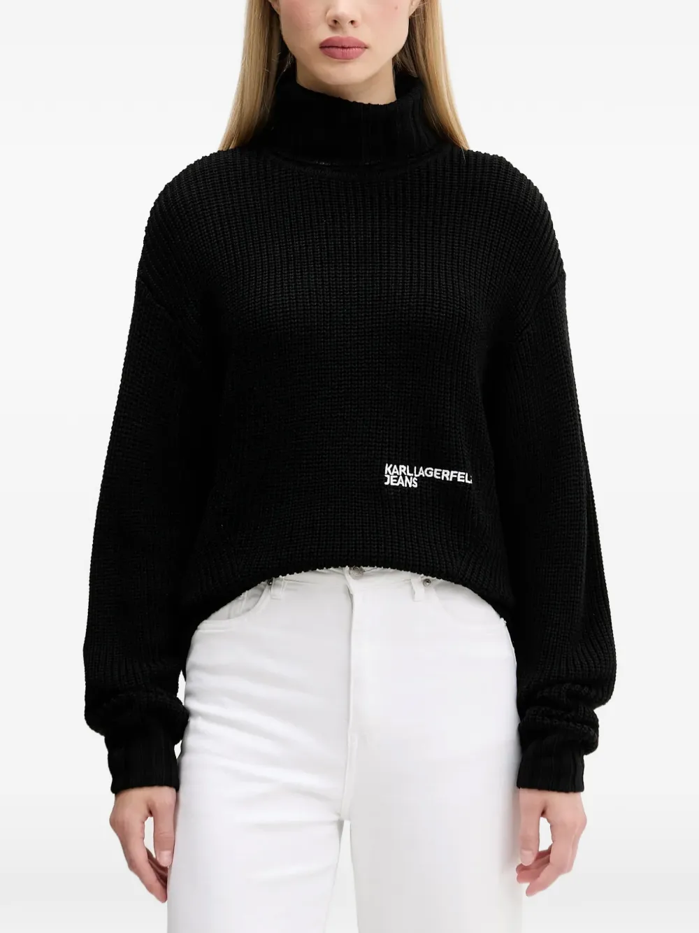 Karl Lagerfeld Jeans Roll-neck Logo Sweater In Black
