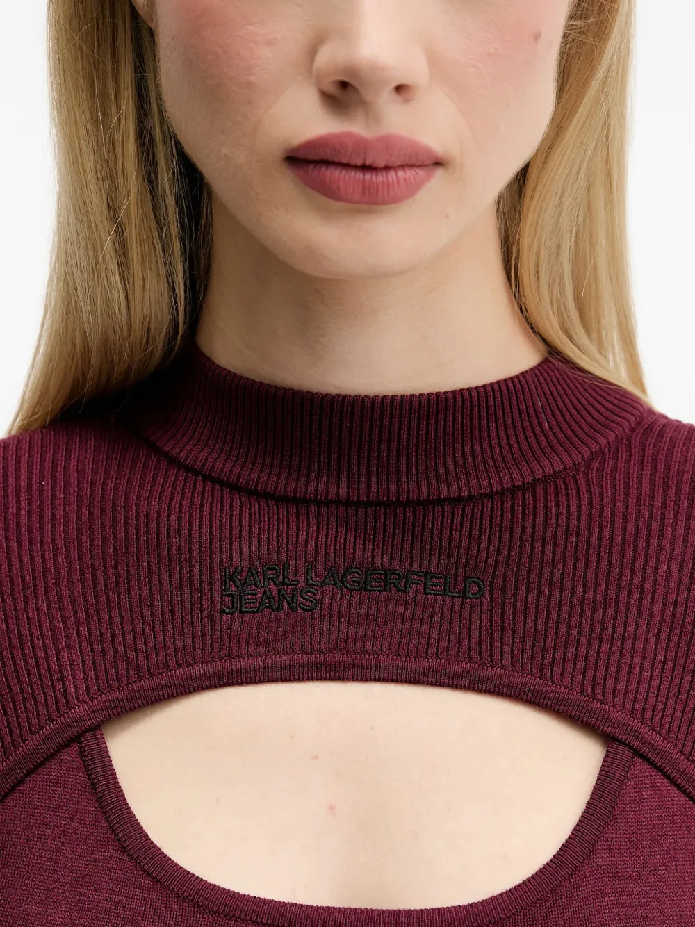 Karl Lagerfeld Jeans Cut-out Ribbed-knit Sweater In Burgundy