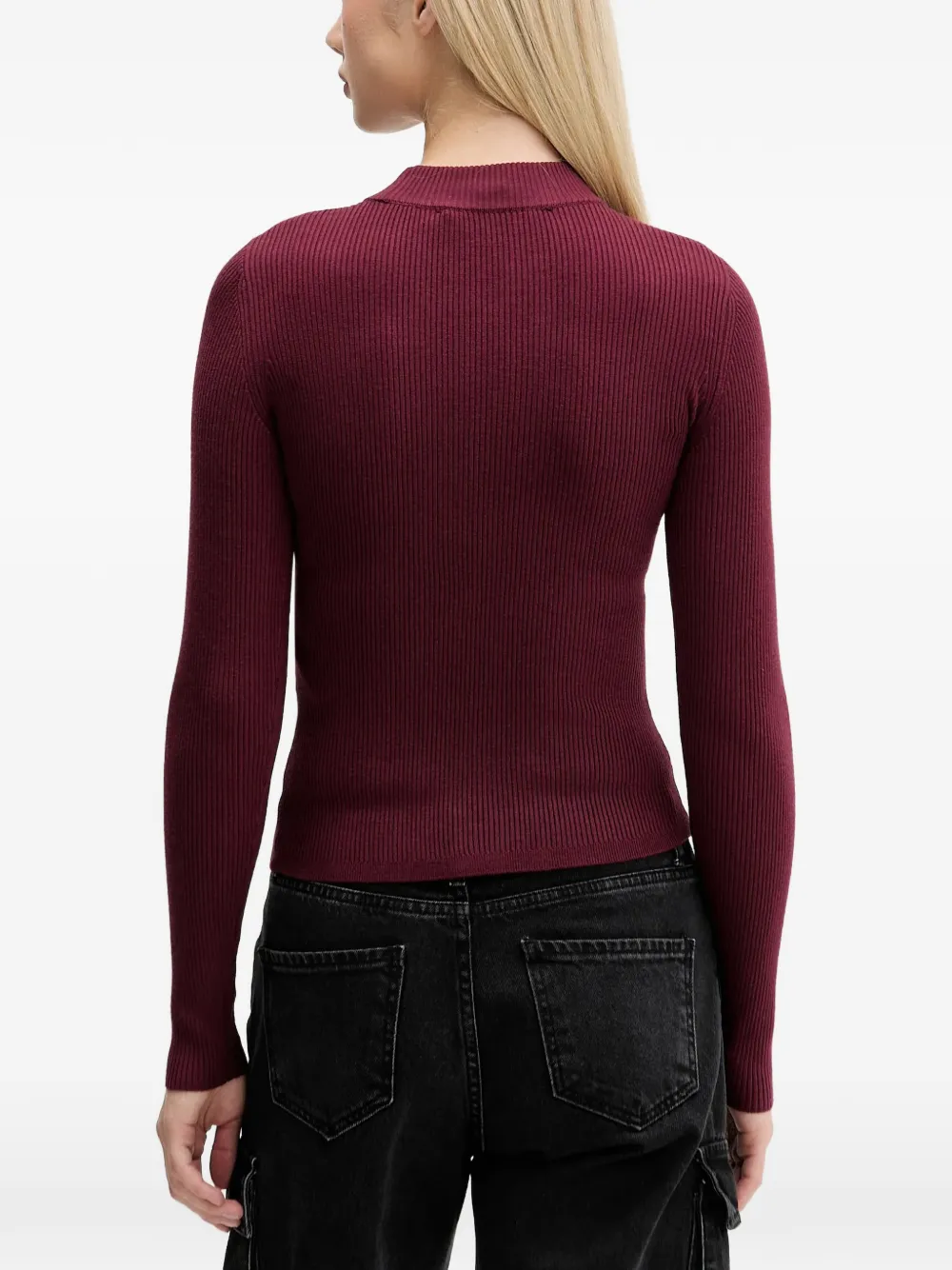 Karl Lagerfeld Jeans Cut-out Ribbed-knit Sweater In Burgundy