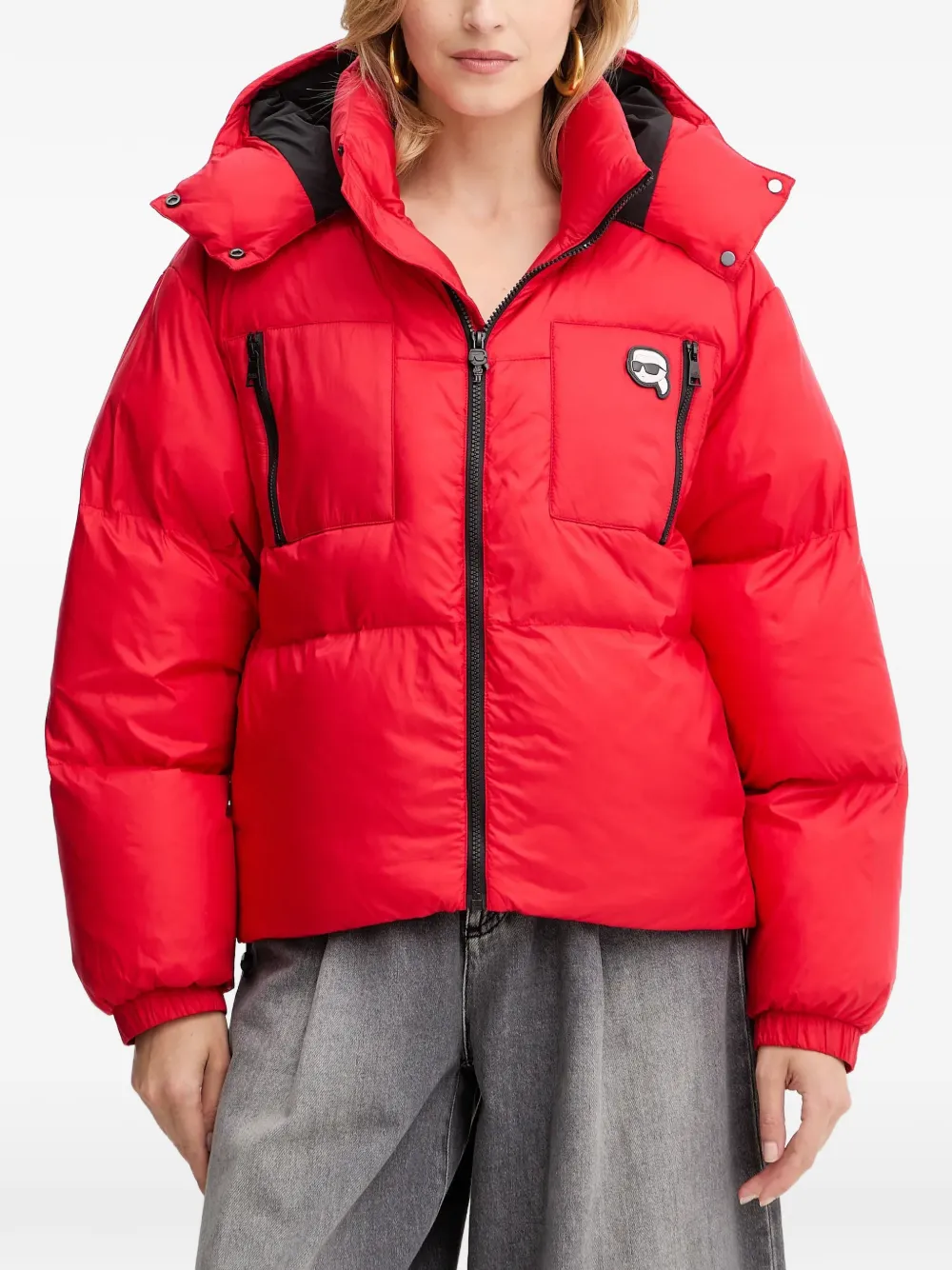 Karl Lagerfeld logo-patch puffer jacket | Red | Image 1