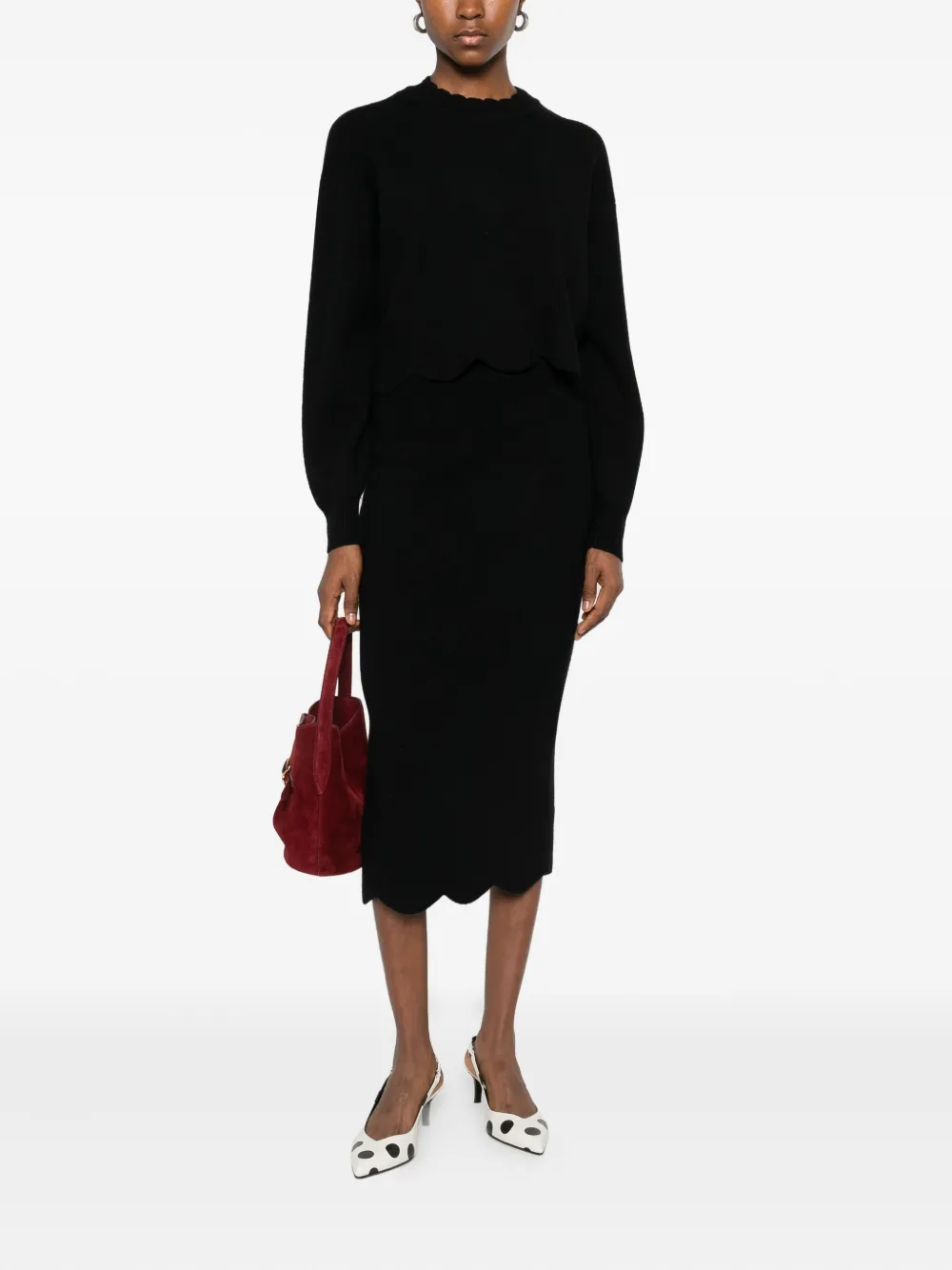 Twinset Scallop-hem Midi Skirt In Animal Print