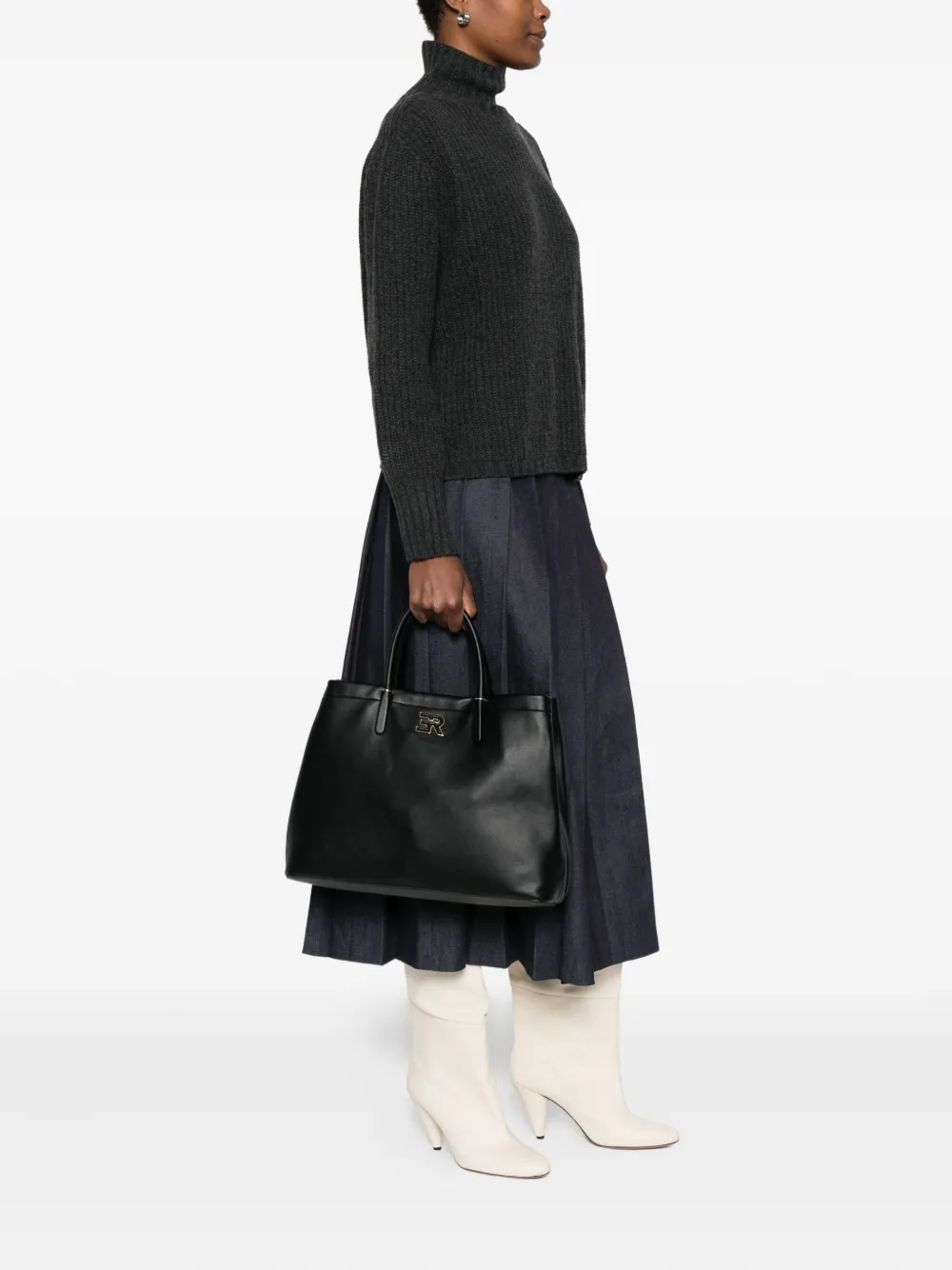 Ermanno Scervino Shopper met logoplakkaat - Zwart