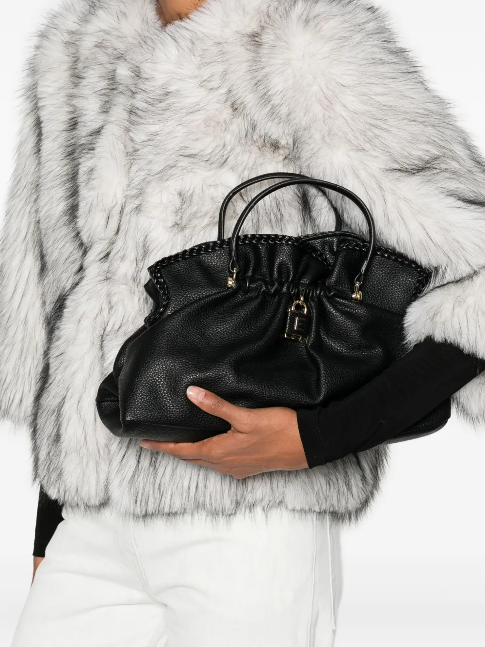Ermanno Scervino Shopper met gevlochten afwerking - Zwart