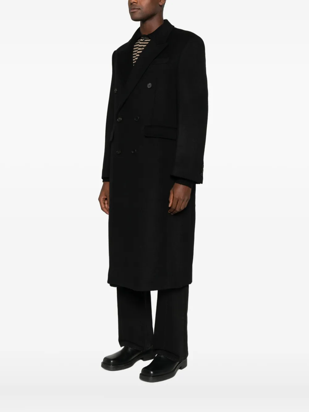 Tonywack Double-breasted Long Coat With Notch Lapel In Animal Print