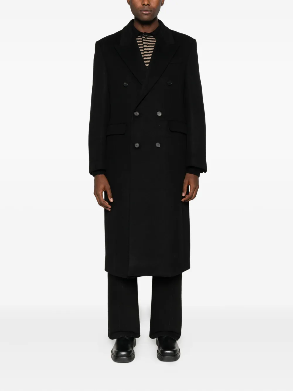 Tonywack Double-breasted Long Coat With Notch Lapel In Animal Print