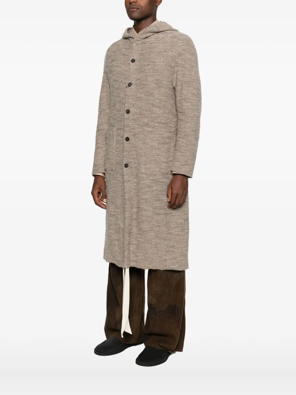 K'ang Hooded Button-up Coat In Brown