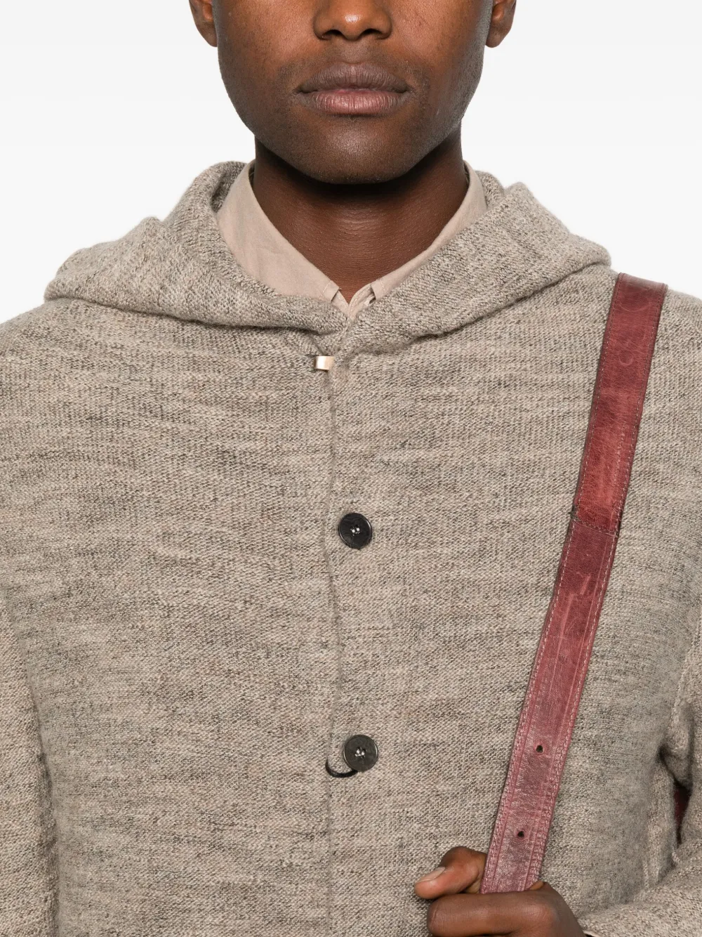 K'ang Hooded Button-up Coat In Brown