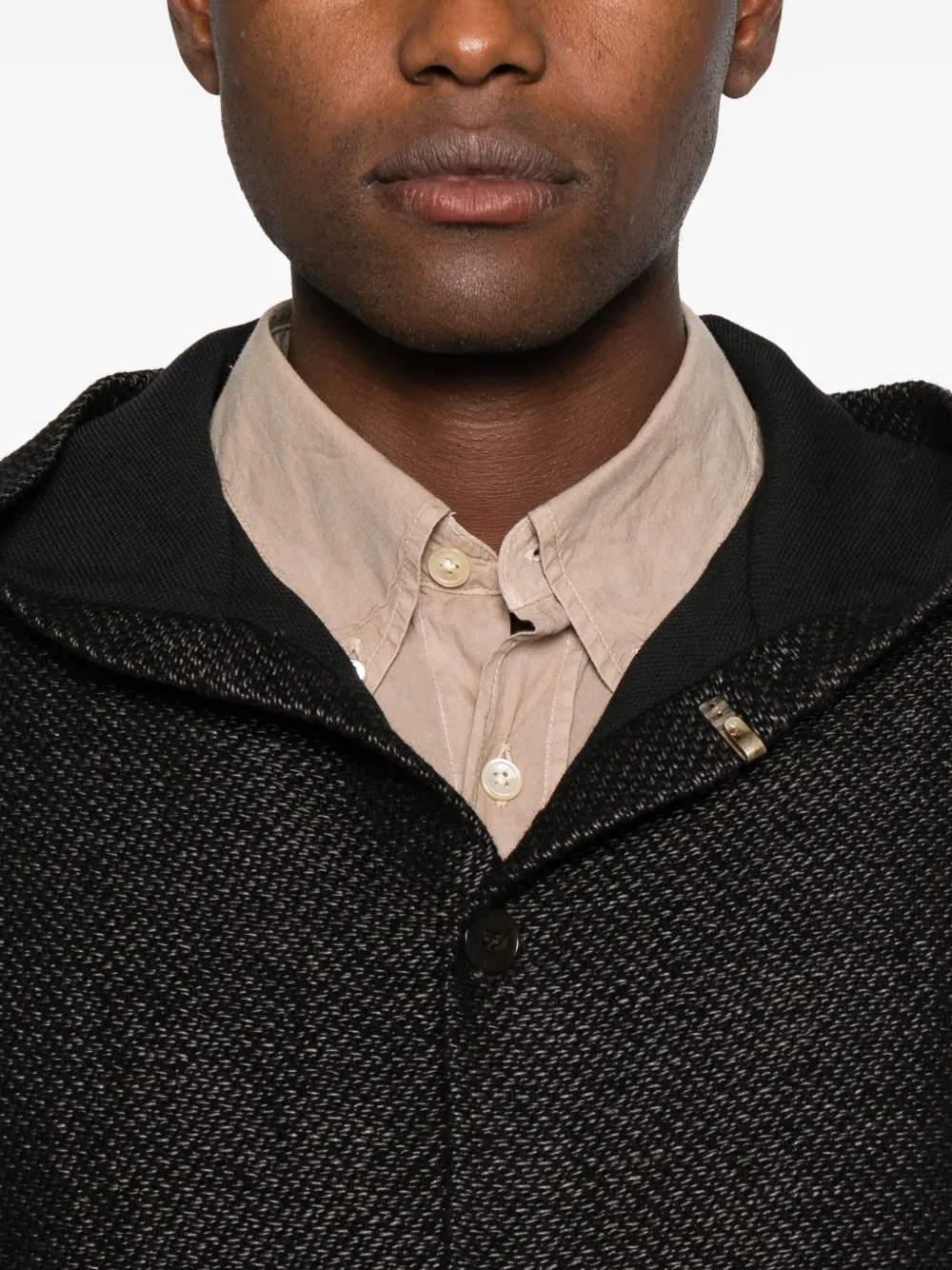 K'ang Hooded Button-up Coat In Black