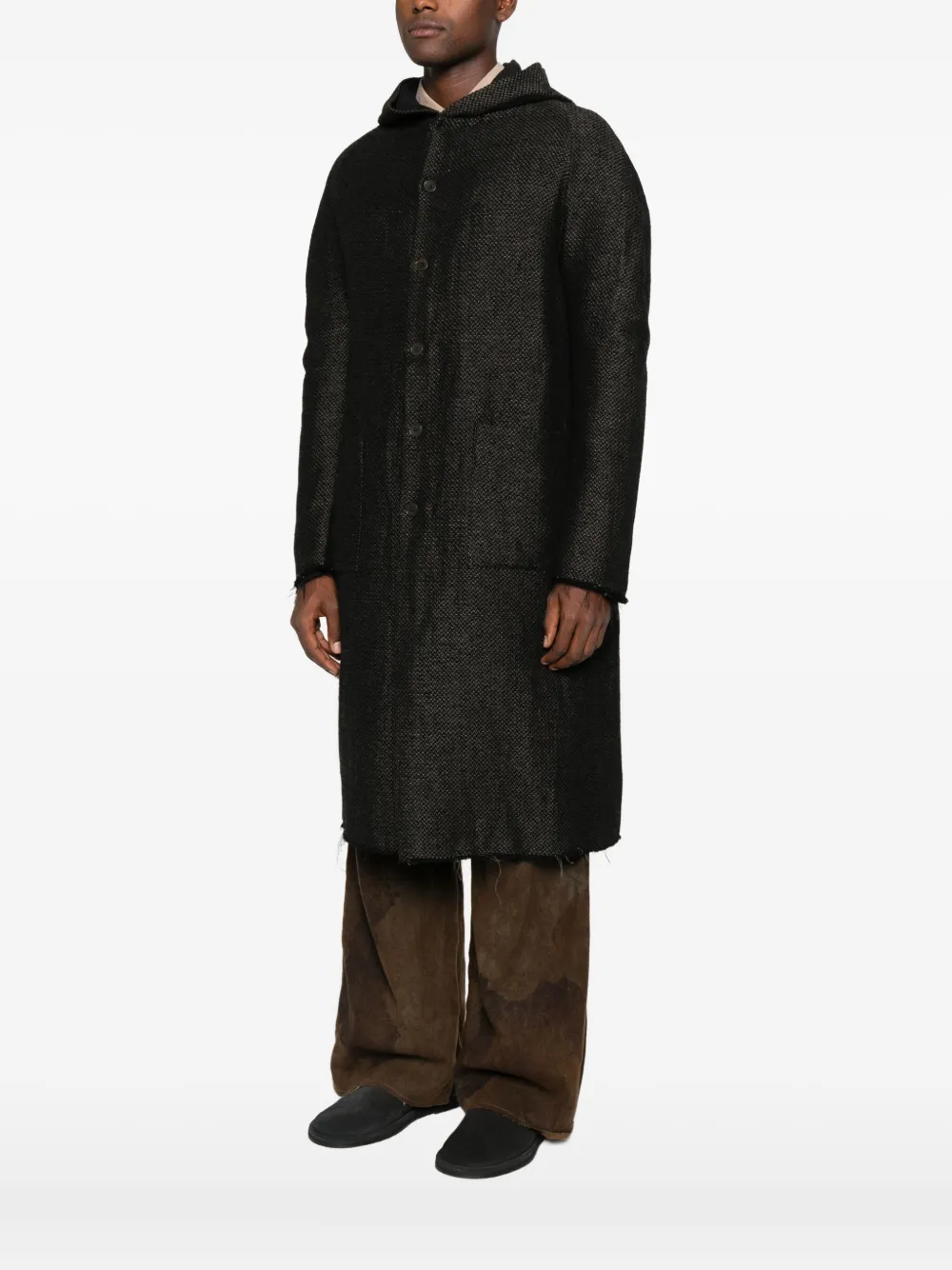 K'ang Hooded Button-up Coat In Black