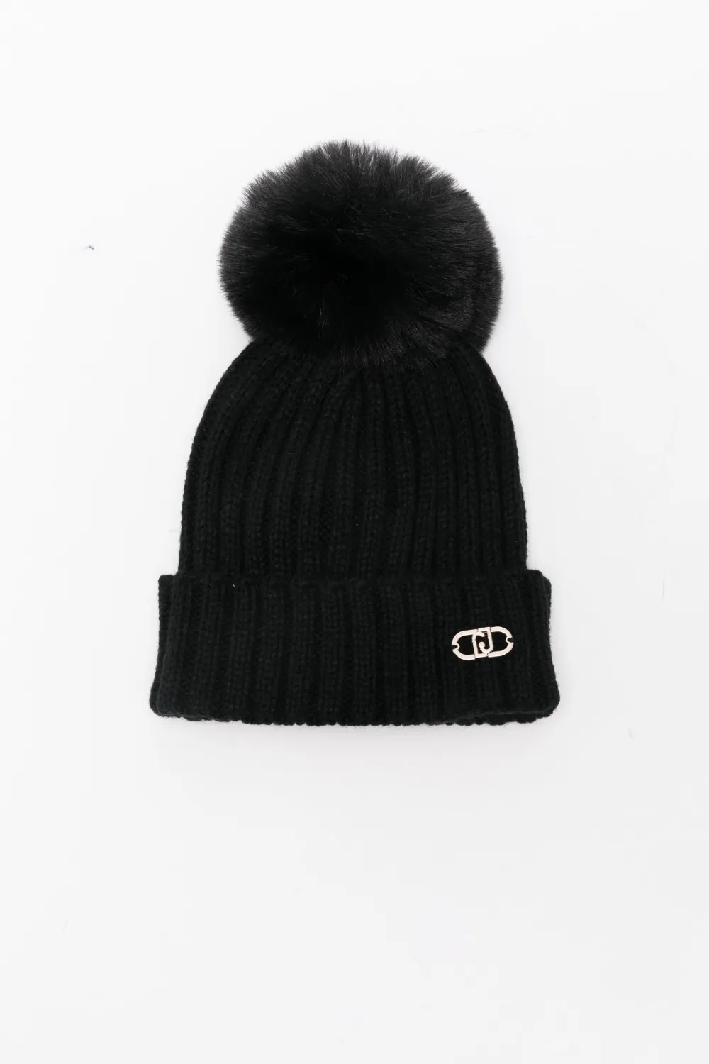 Liu •jo Pompom-embellished Logo-plaque Beanie In Black