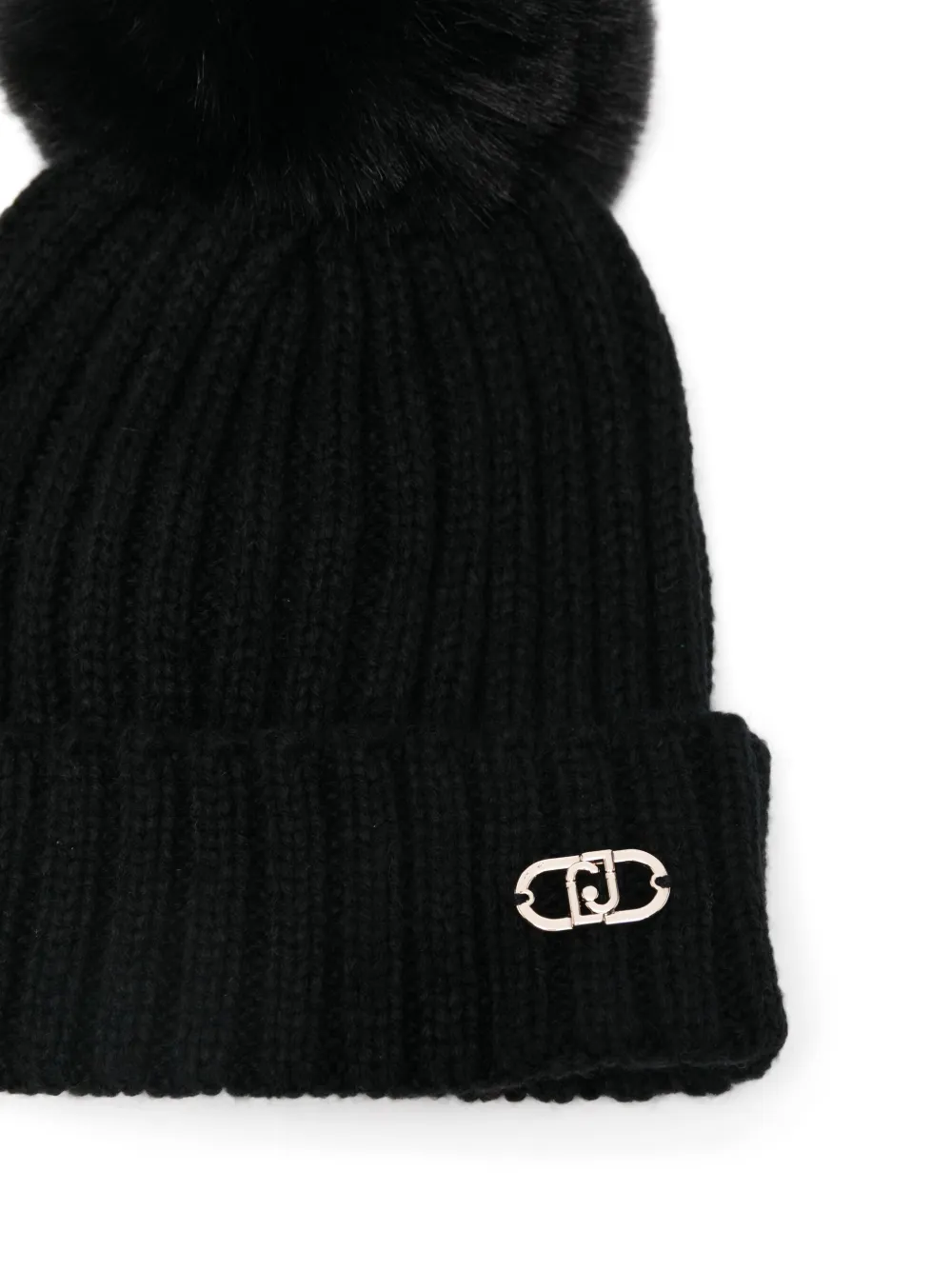 Liu Jo Kids pompom-embellished logo-plaque beanie - Zwart