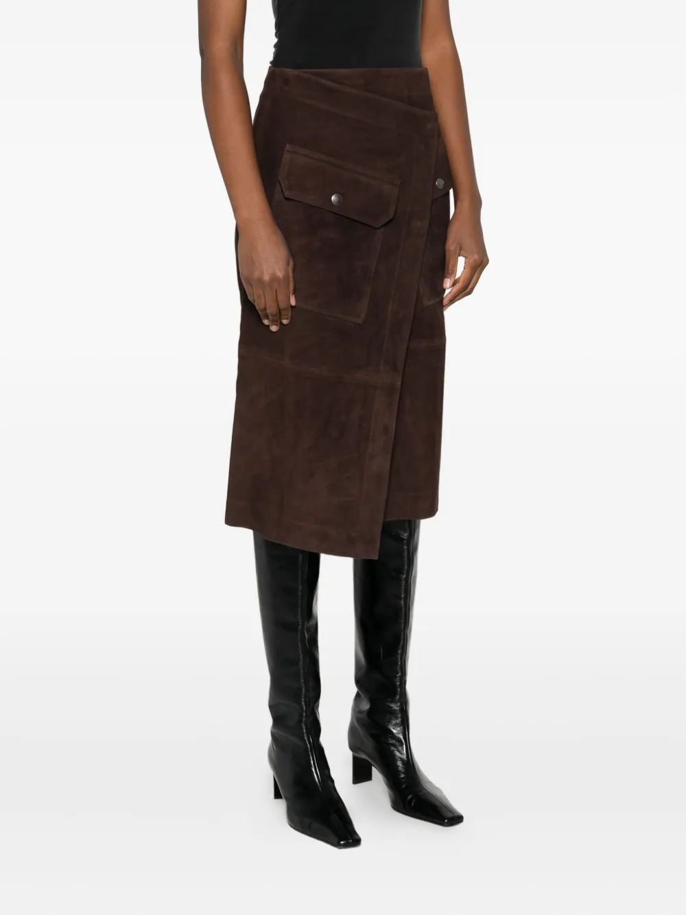 Co Flap-pocket Wrap Skirt In Brown