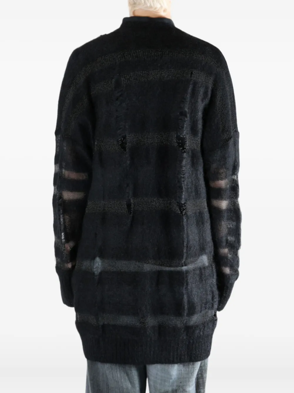 Yohji Yamamoto Striped Distressed Cardigan In Black