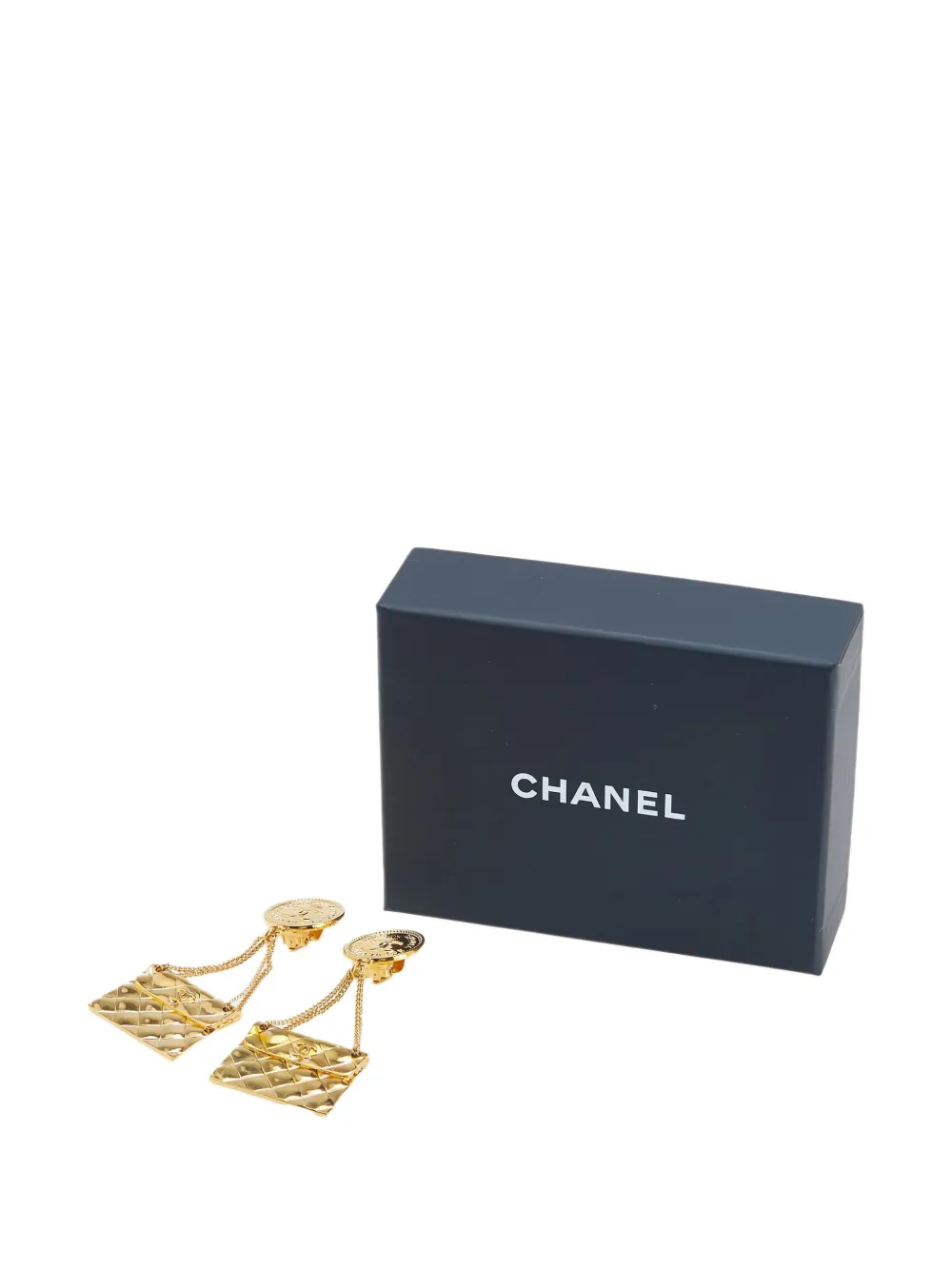Pre-owned Chanel 1995 Gold Plated Flap Bag Drop Clip On Earrings Costume Earrings