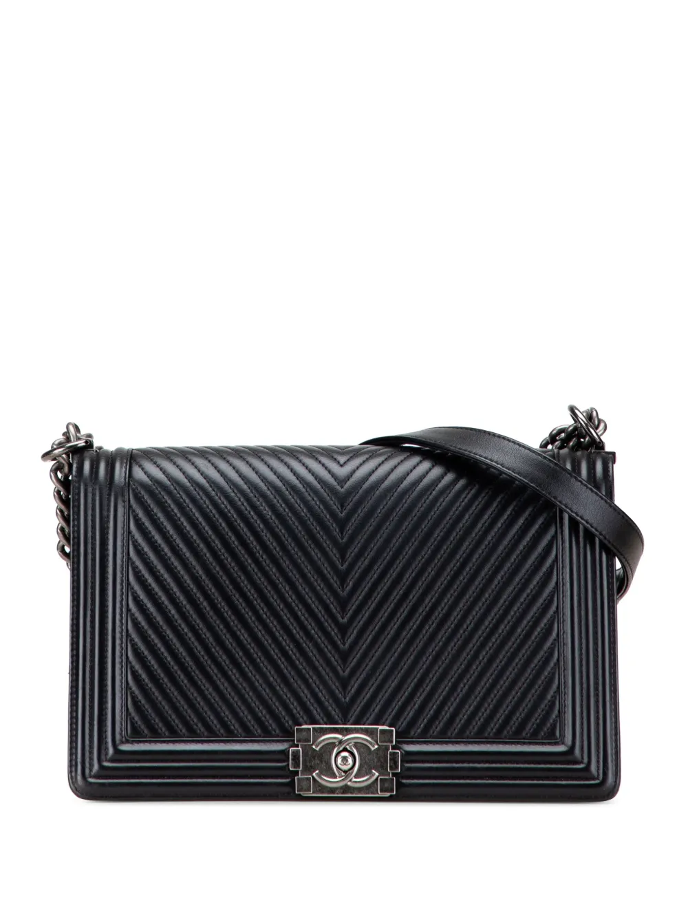 CHANEL Pre-Owned 2014-2015 ミディアム シェブロン カーフスキン ボーイ フラップ ショルダーバッグ - ブラック CHANEL Pre-Owned 2014-2015 ミディアム シェブロン カーフスキン ボーイ フラップ ショルダーバッグ - ブラック