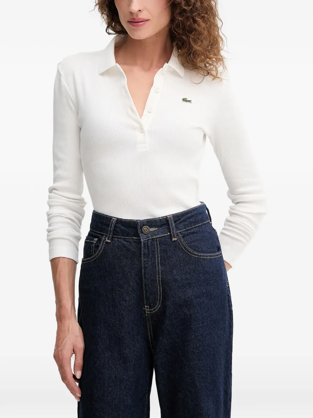 Lacoste ribbed buttoned long-sleeves polo shirt - Bianco