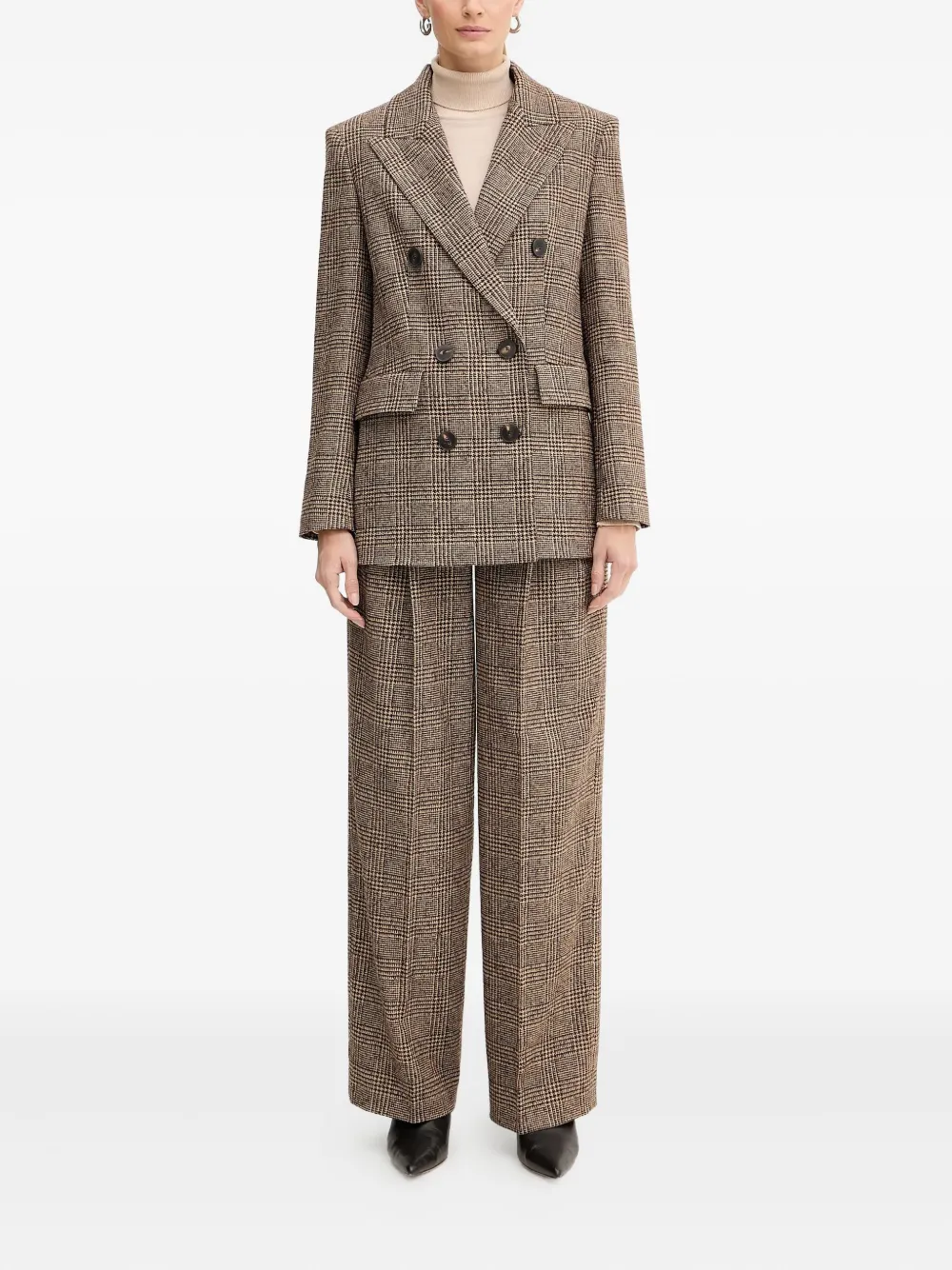 Luisa Spagnoli Ossana Check Pleated Trousers In Brown