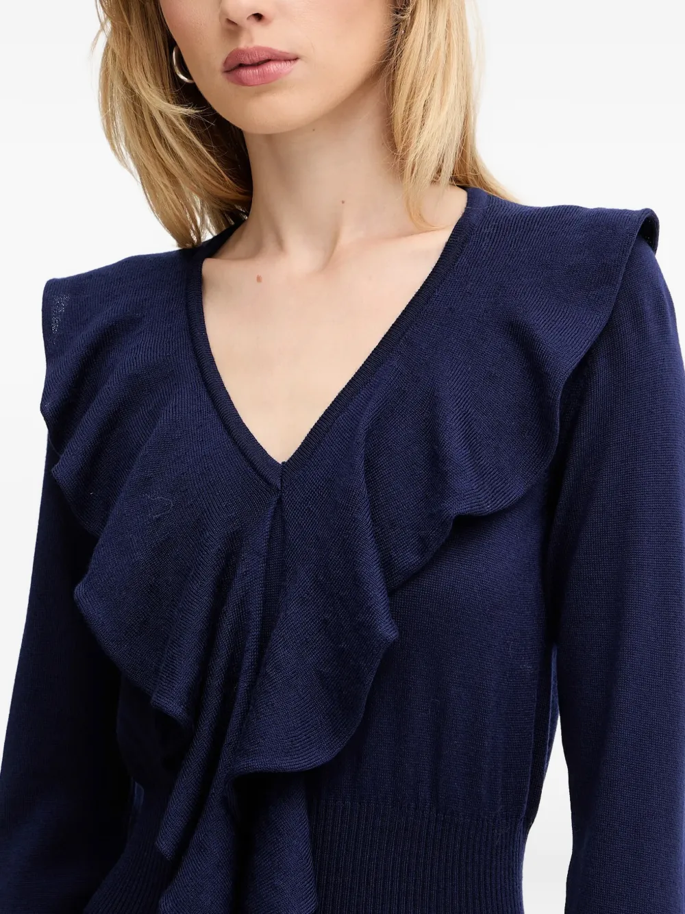 LUISA SPAGNOLI Malimba midi-jurk met ruches en V-hals Blauw