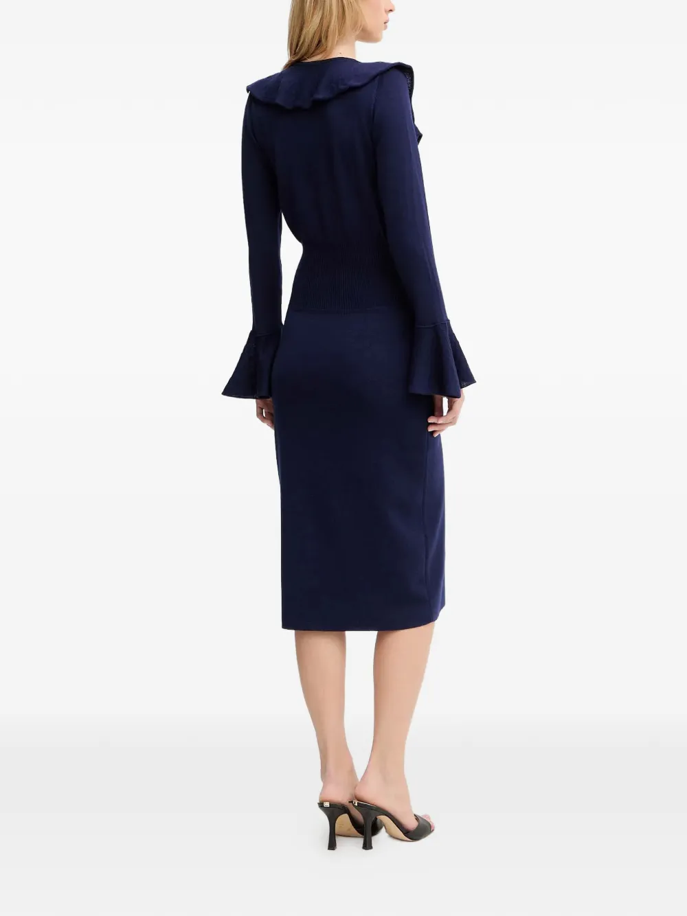 LUISA SPAGNOLI Malimba midi-jurk met ruches en V-hals Blauw