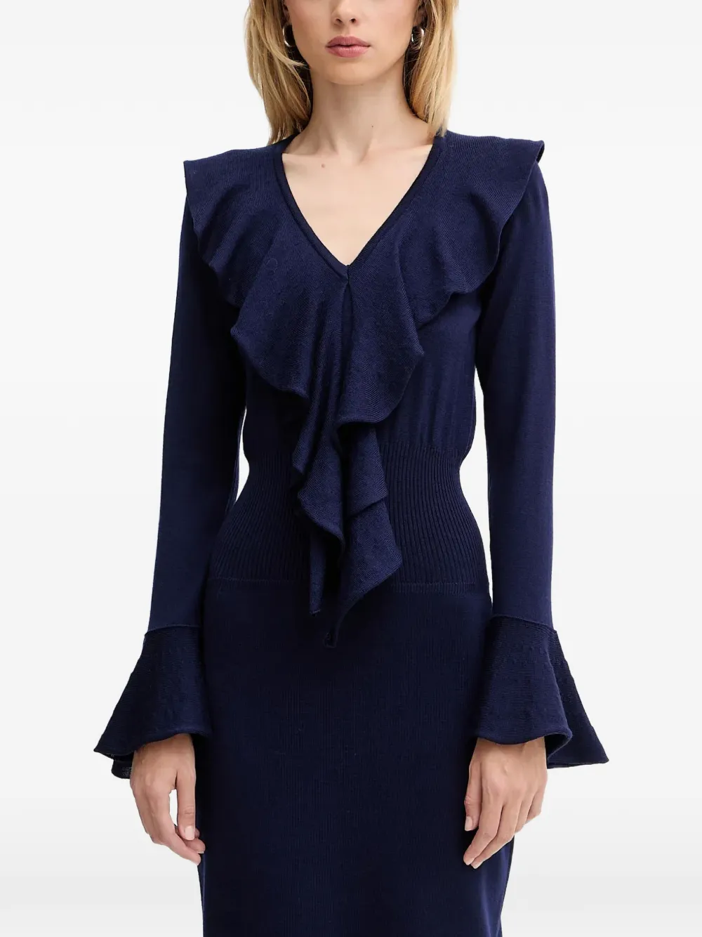 LUISA SPAGNOLI Malimba ruffled V-neck midi dress - Blu