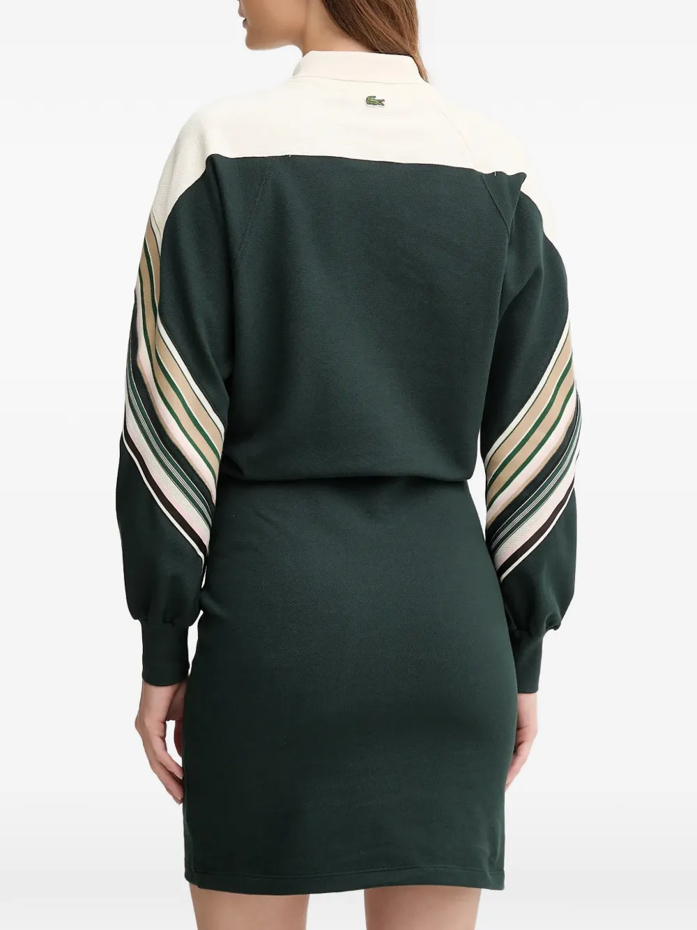  Lacoste Striped Collared Midi Dress - Green 