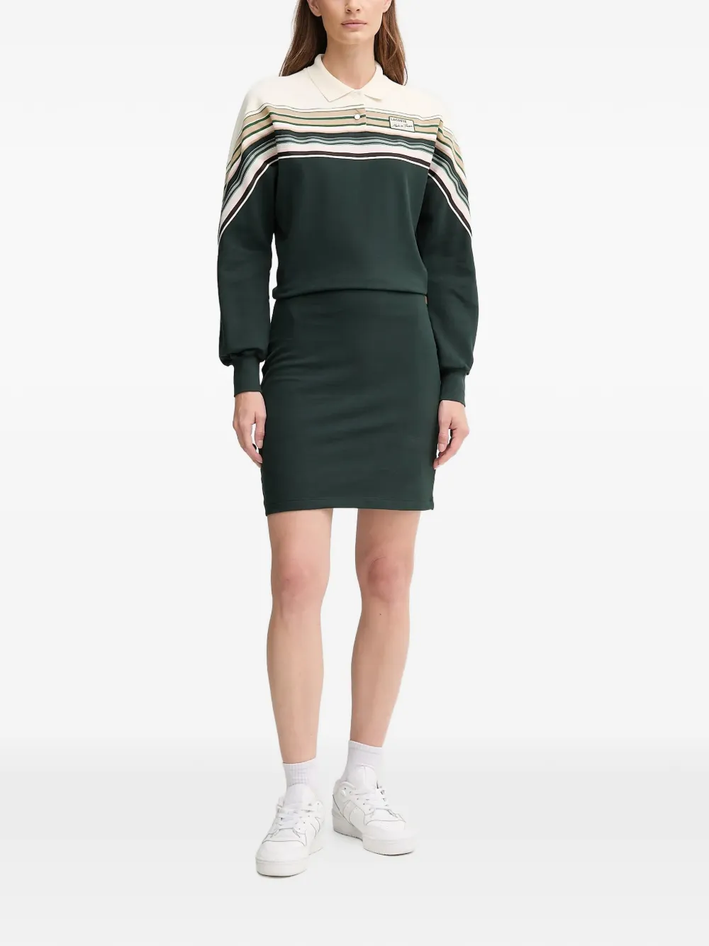  Lacoste Striped Collared Midi Dress - Green 