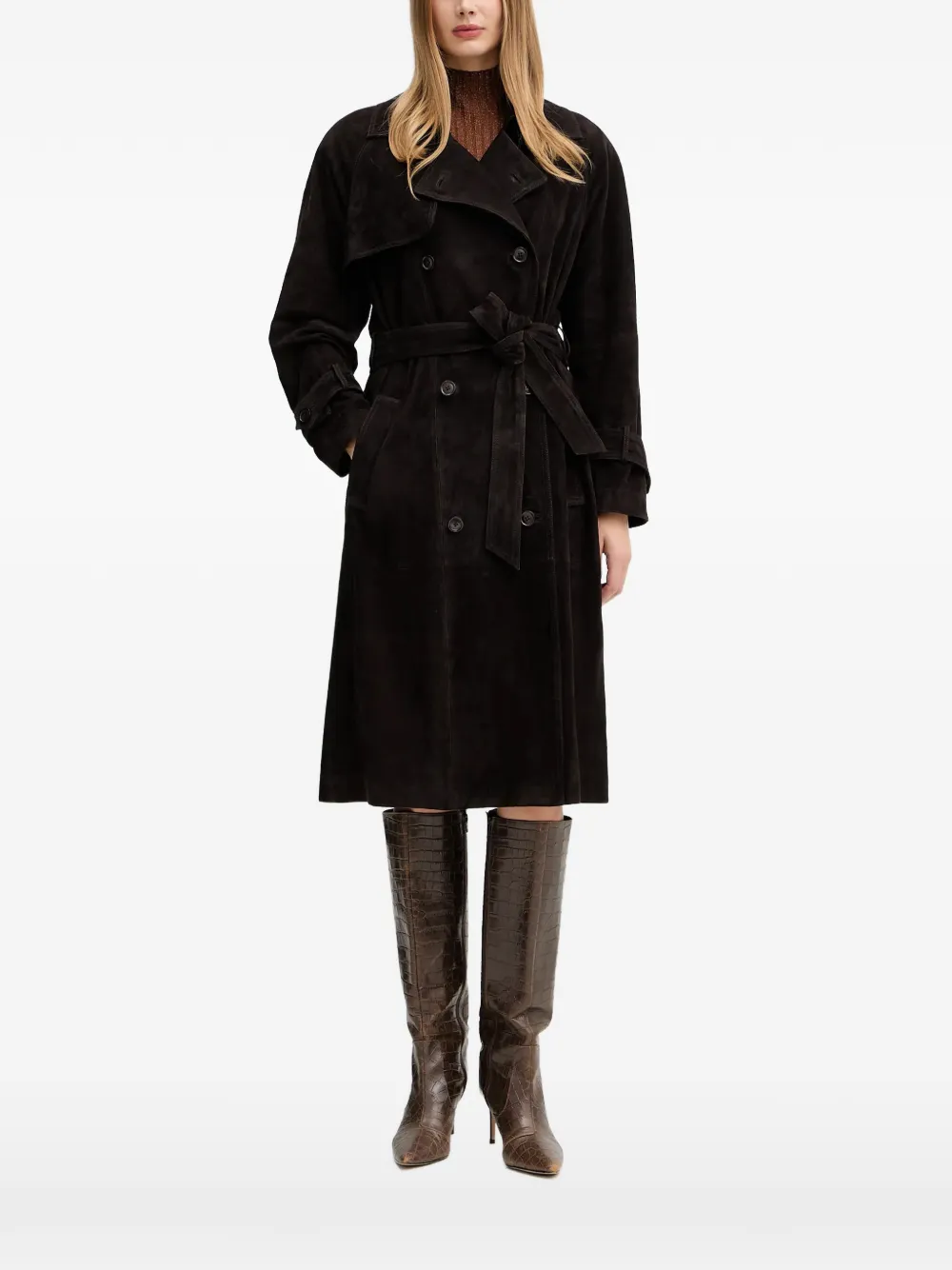 LUISA SPAGNOLI Silice belted double-breasted coat - Marrone