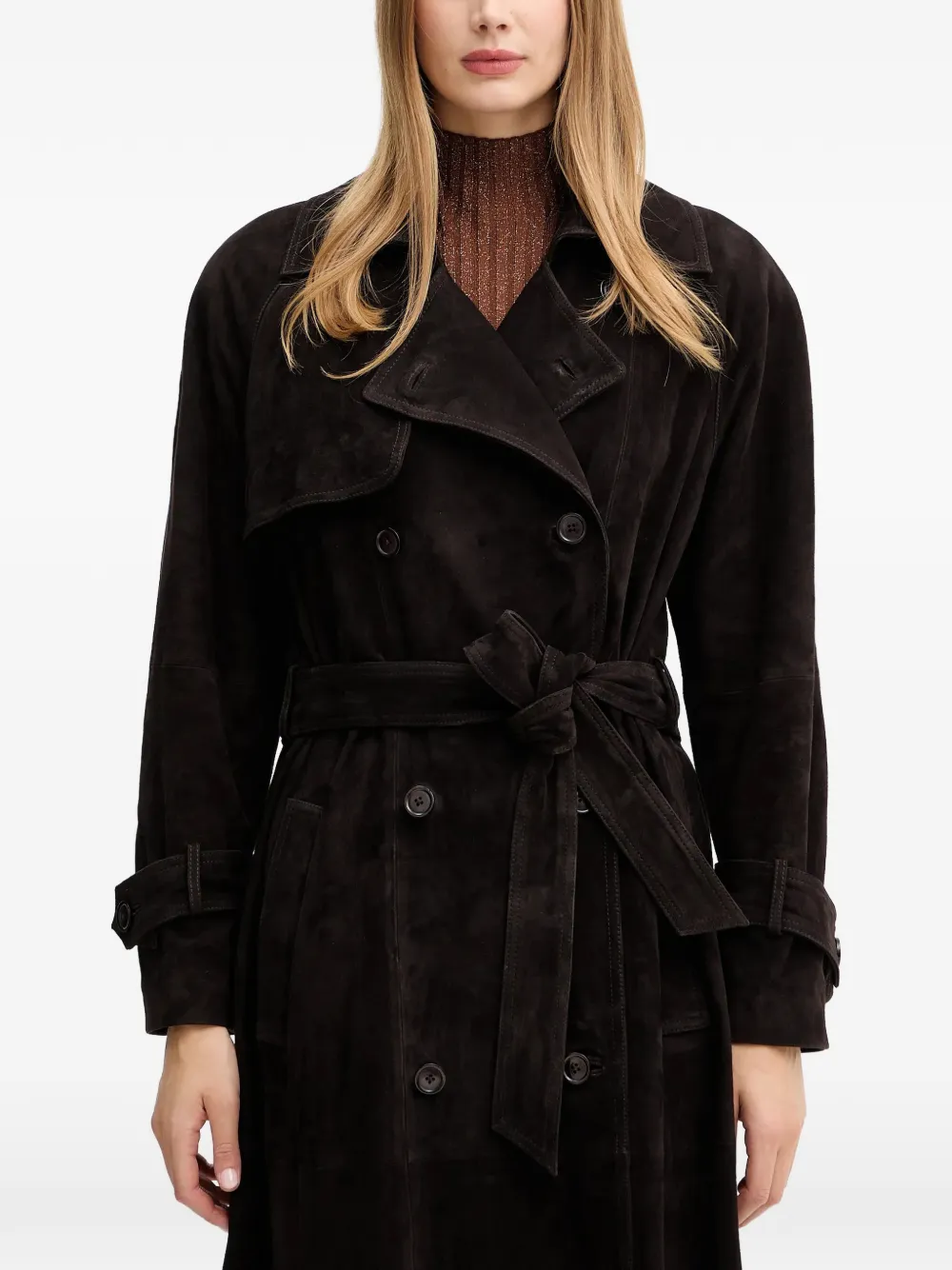  Luisa Spagnoli Silice Belted Double-breasted Coat - Brown 