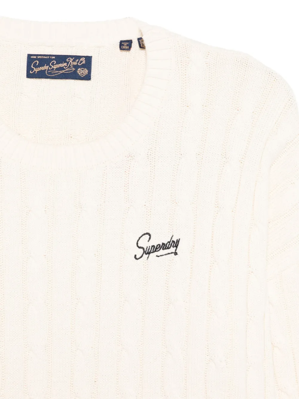 Superdry Kabelgebreide katoenen trui Wit