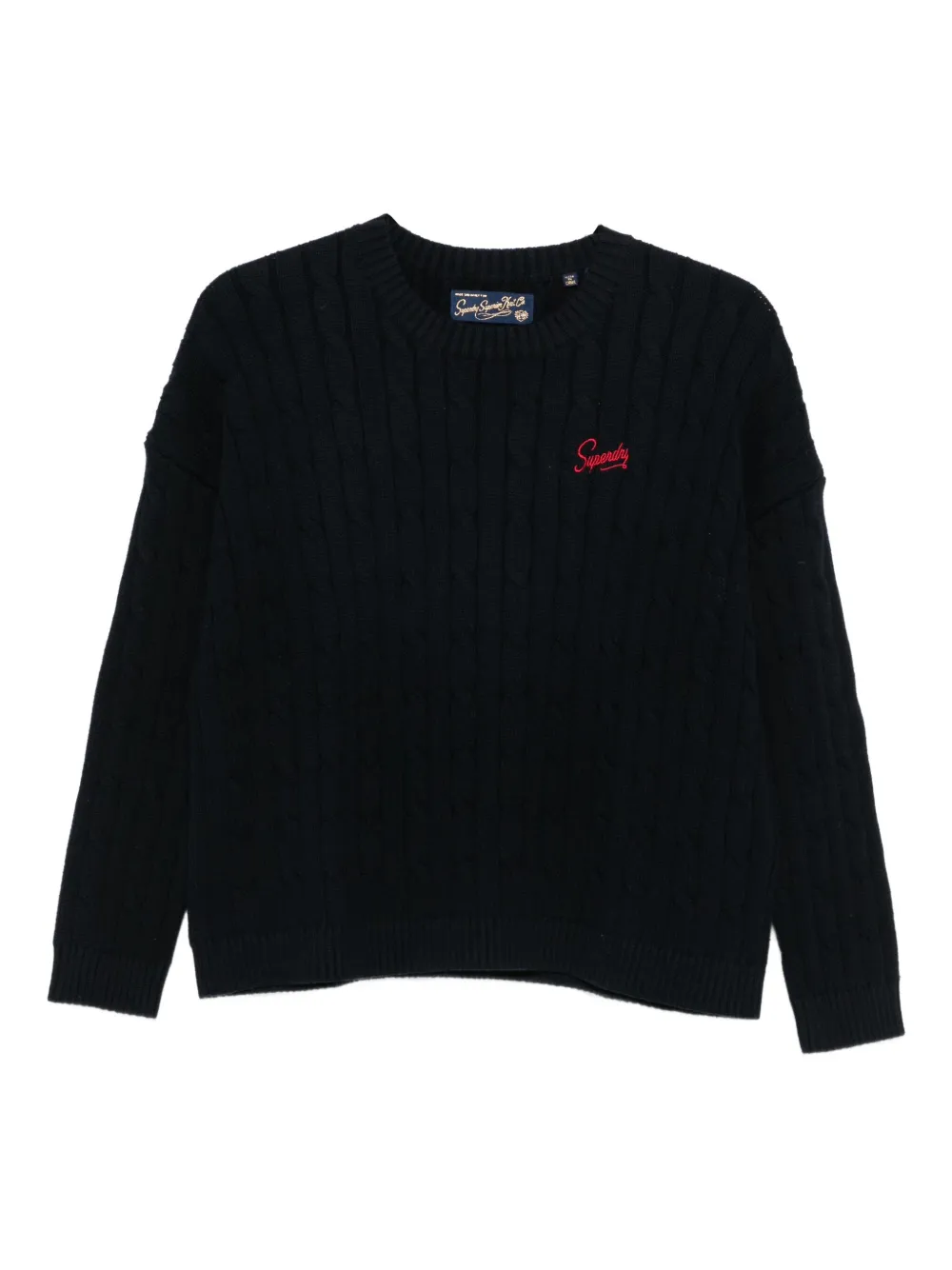 Superdry logo-embroidered cable-knit sweater | Black | Image 1