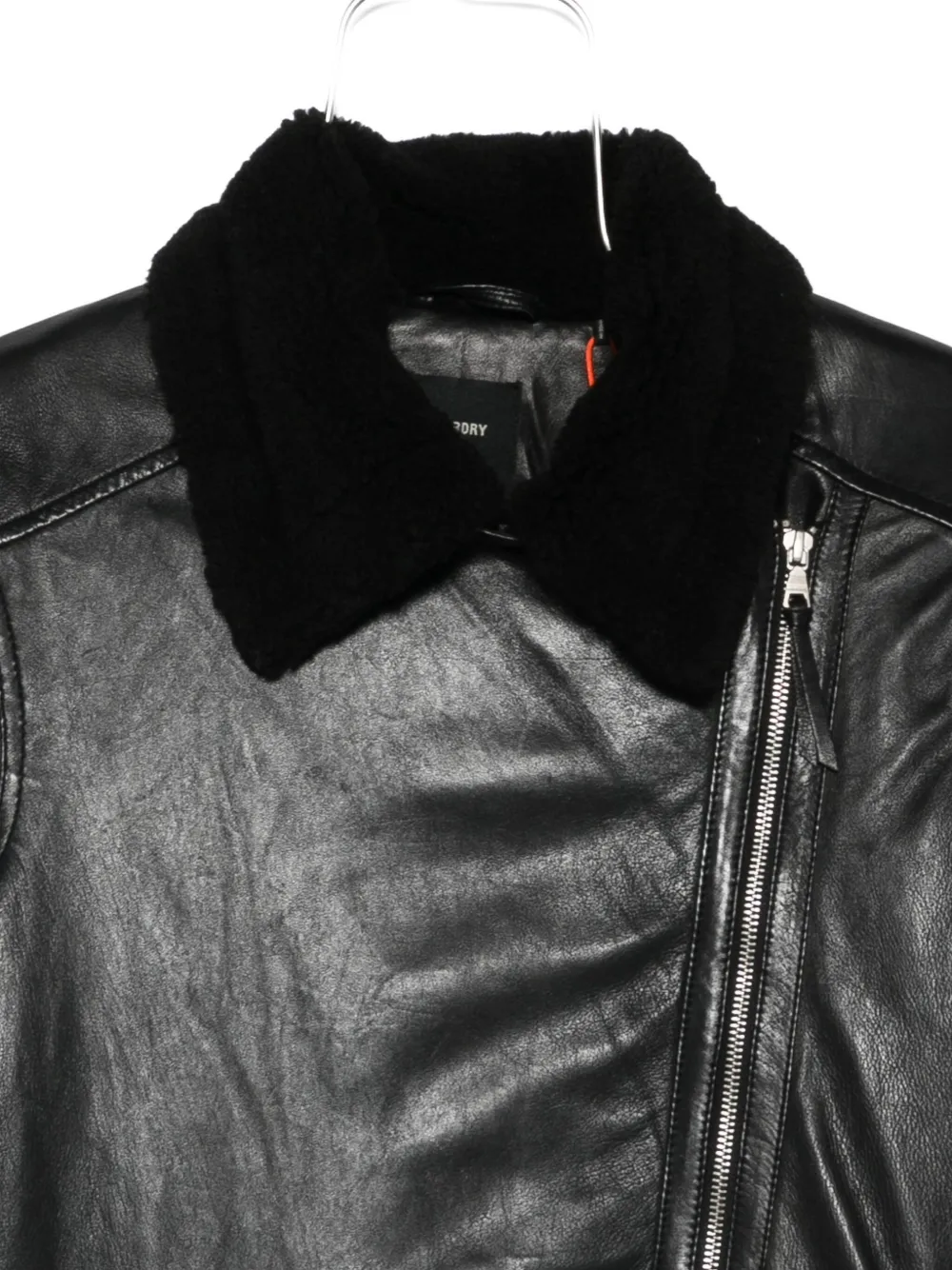 Superdry Shearling-collar Biker Jacket In Black