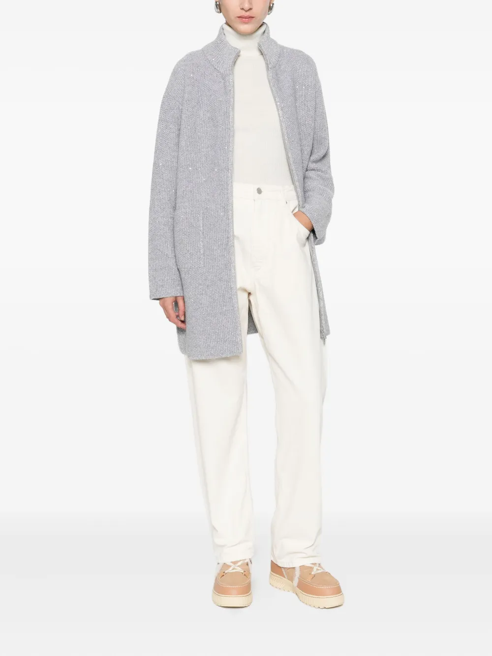Kangra Cashmere Sequin-embellished Cardigan In Gray