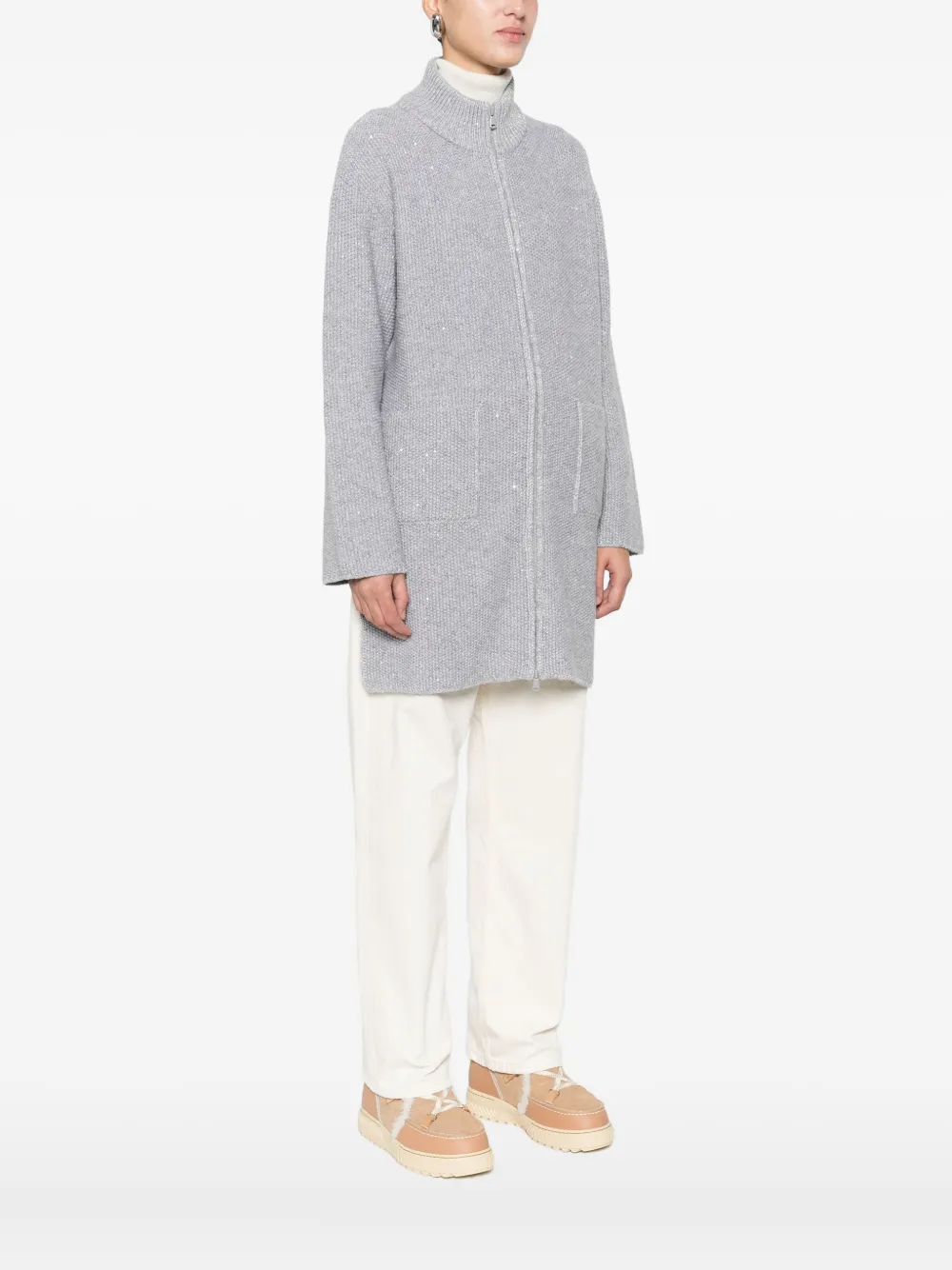 Kangra Cashmere Sequin-embellished Cardigan In Gray