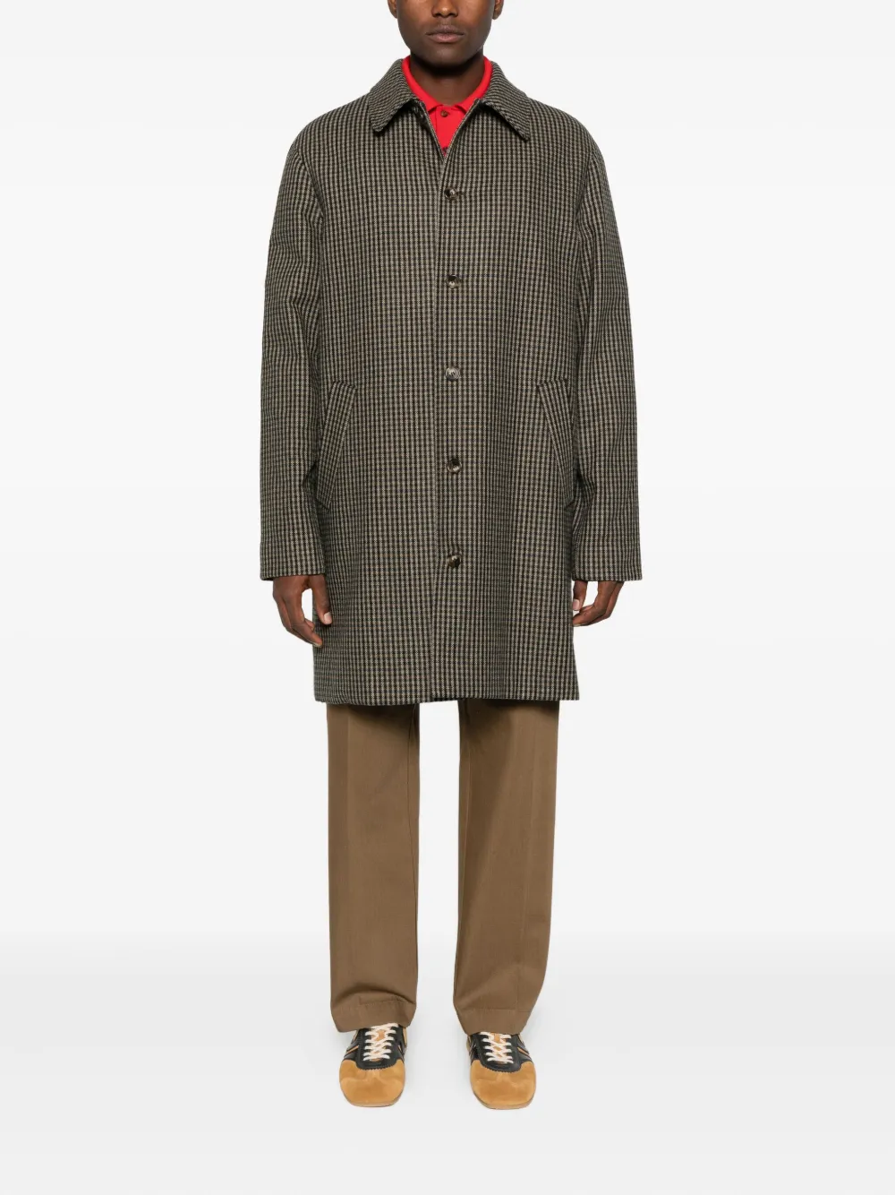 Apc Checked Button-fastening Coat In Brown